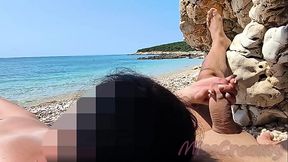 We Got CAUGHT! Girl Watches Us While Teacher Handjobs Me on the Beach! - MissCreamy