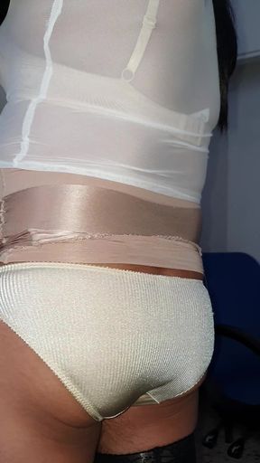 Liquid Satin Skirt and Nylon Briefs