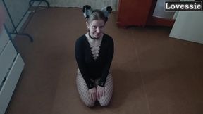 Sexy Kitty Eats From a Bowl and Licks Her Master's Feet - Lovessie