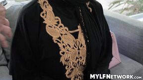 Lustful Kylie Kingston sucks hard cock with her hijab with nerdy repairman Rion