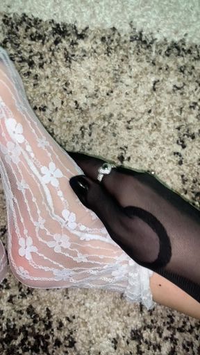 Playing with my feet in sexy white socks