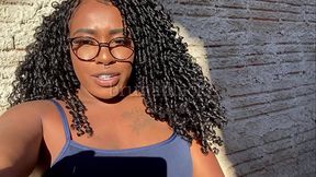 Young black girl enjoys solo masturbation in her backyard