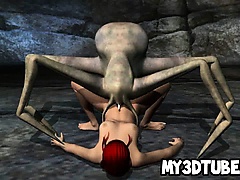 3D redhead babe gets fucked by an alien spider