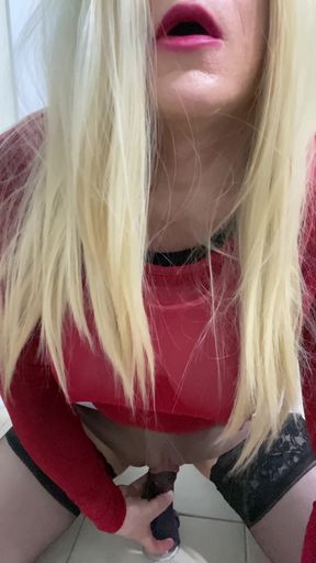 The real part 2 of sexy Crossdresser wearing a fake pussy and heels stockings fucking heralded with a dildo   Clip 1