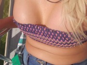 Blonde Big Fake Boobs Tanning Outside Smoking a Cig Playing with My Wet Pussy
