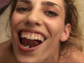 Blonde slut blowing dick before getting pounded and jizzed in mouth