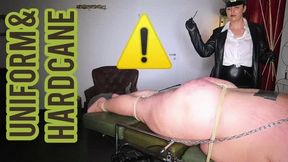 #694 Leather Femdom - with long cane & uniform leater gloves ++++ Von einer Lederherrin in Uniform im verlassenen Anwesen mit Rohrstöcken gefoltert und gequält ( mp4 full hd 4k )