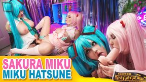 4K Sakura Miku and Miku Hatsune get fucked in all holes