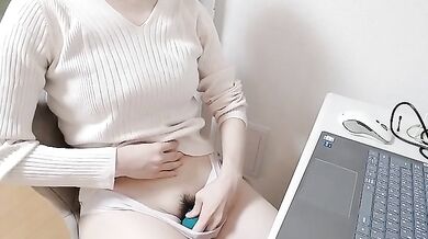 Big Tits Office Slut Gushes Loud Hairy Pussy Vibrator Orgasm WFH