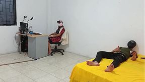 Sister sitting as I pleasure myself for her