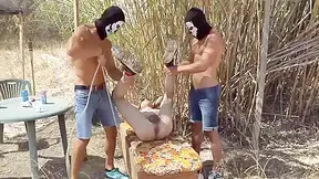 Captive Boy Gets Hosed And Fisted Outdoor For 2 Merciless Doms