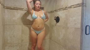 dani daniels blue bikini shower solo porn video