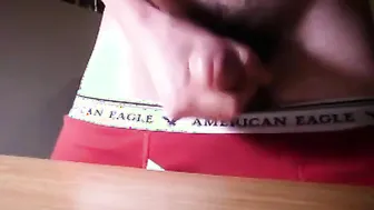 Twink jerks off and cums on dorm desk