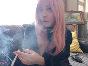 Beautiful Pink Hair Egirl Smoking in black pyjama (full vid on my ManyVids/0nlyfans)