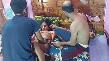 Hot black girl gets fucked by two big cock in her deep pussy , bengali Sex    Hanif and Popy khatun and Manik Mia