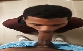 Slurping a huge straight dick in the gym bathroom