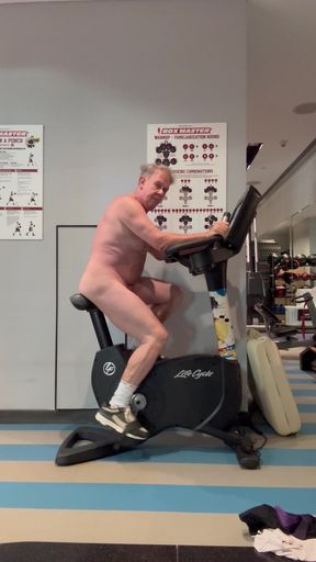 Naked workout in public gym