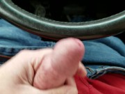 Emptying full balls jerking off in public in my car