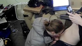 College Loser Paints Heather Kane′s Patagonia Puffy Jacket White with Cum!