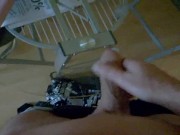 Jerking-off and licking my cum off a glass-table