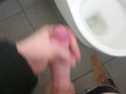 POV jerkin off in piblic toilet,cum on floor: fan requested
