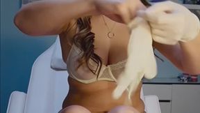 6 min Naughty nurse at work, watch me take my break in the exam chair masturbating Wearing & Using: Scrubs, Latex Gloves, thong, bra, dildo, toys, vibrator