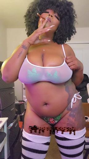 Smoking with a Hot Big Titty Teasing Domme