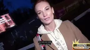 Public amateur redhead skinny MILF fucked outdoor in POV