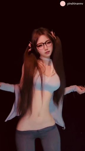 Hot long-haired dancer with a tiny waist shows off her slim belly and cute tikto