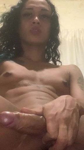 Young Beautiful Trans Girl Shows off Her Cock and Her Titty While Masturbating Until She Cums