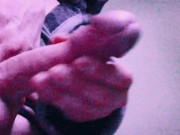 Cumshot squirting over the sound of an Anal gangbang compilation video