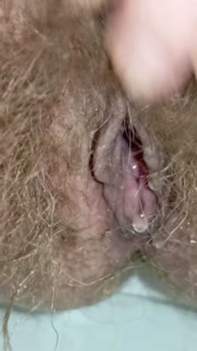 Hairy Pussy Girl Peeing Close Up in the Toilet 💦 Labia Spread with Wide Open Pee Hole