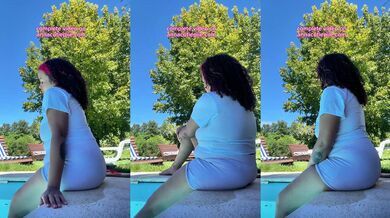 Chubby Latina drops huge gas by the pool in summer breeze