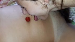 Lesbian illusion: Feeding girlfriend strawberries from kitty &amp; poots