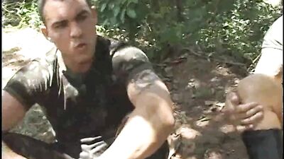 Latino goes on his knees to suck dick and ride it in nature