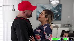 Sneaky step dad and step daughter sex next to unaware step mom