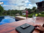 Boss fucks blonde Colombian petite with big tits in the pool of a resort - Naty Delgado