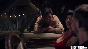 Night drive and hardcore threesome fucking with big tits MILF Little Puck