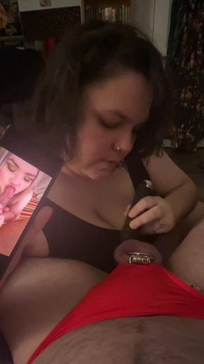 Vibrating my flat caged cuck husband during SPH