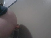 Fat male dildo gagged while riding dildo