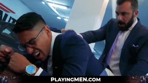 Elegant men bang each other's asses after hard day at work with deep thrusts