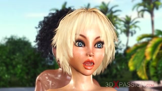 Hot sex in L.A. Sexy ebony dickgirl plays with young blonde in luxurious villa