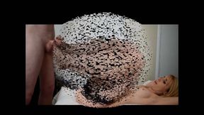 blond bunny gives fishnet footjob