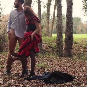 Polka Dot Skirt Babe Fucked Hard in Forest