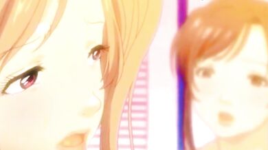 Lucky boy gets two busty anime hotties riding his cock in cartoon hentai