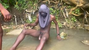 Sexy Ebony fuck with a black Queen by the local river