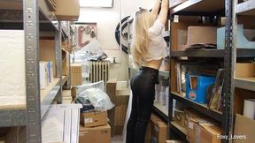 coworker dry humping and cum on my tight leather jeans
