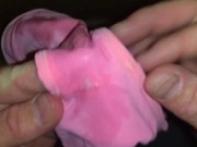 Husband secretly wears his wifes pink Lululemon Bikini, stretching the top & cumming in the bottoms