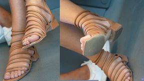 Feet and sandals fetish, crosse legs pose, ignoring foot fetish admiration