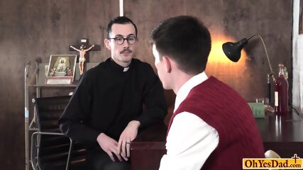 Mature church priest spanks twinks ass and fucks him